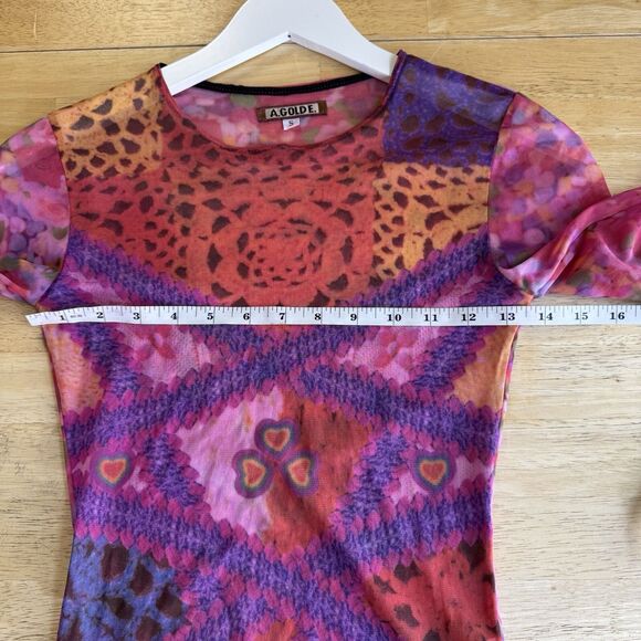 AGOLDE Vintage Mesh Top Y2K 00s Abstract Crochet Hearts Sheer Floral Grunge SM - Picture 6 of 12